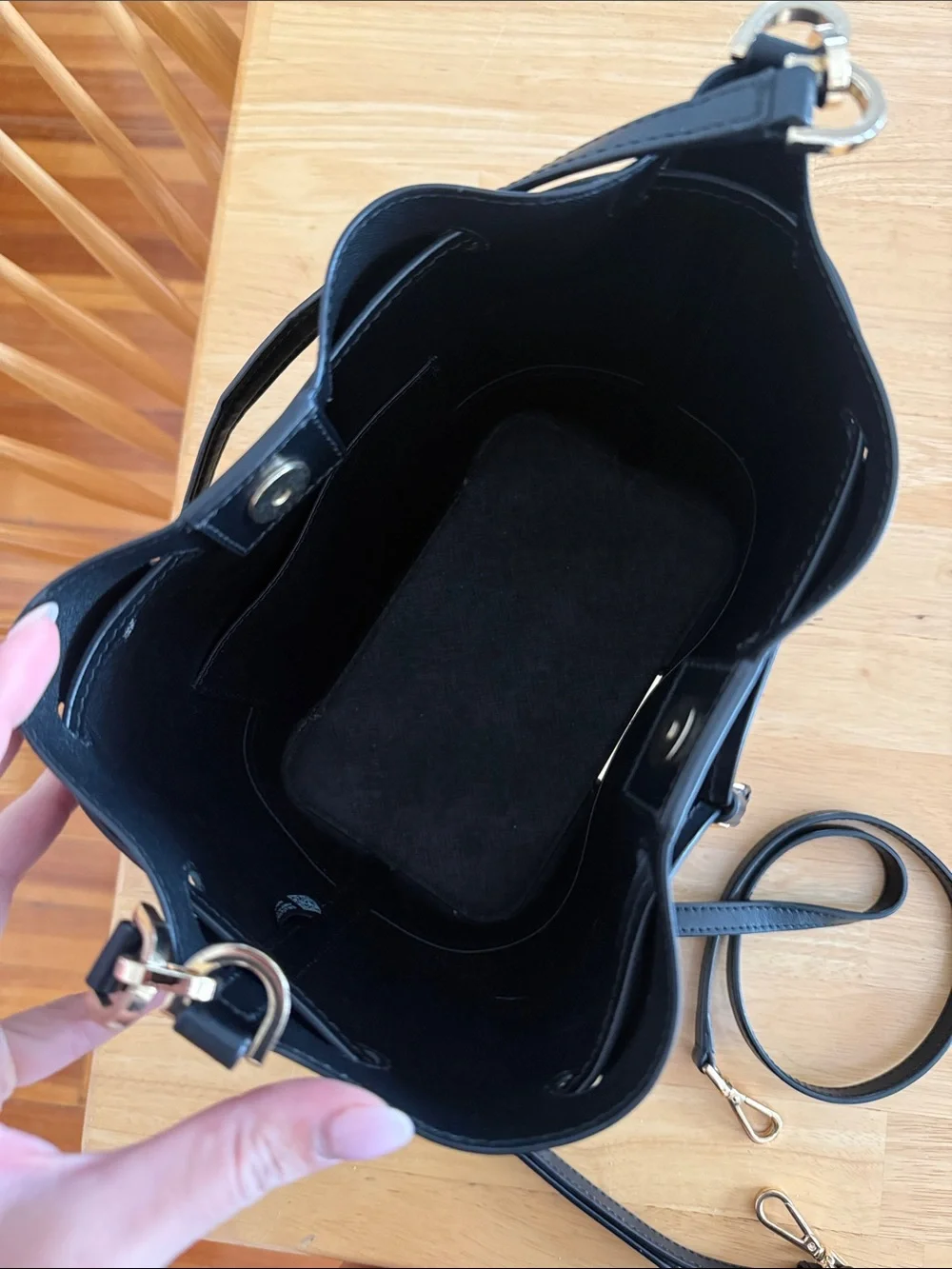 Michael Kors Black Leather Drawstring Bucket Crossbody